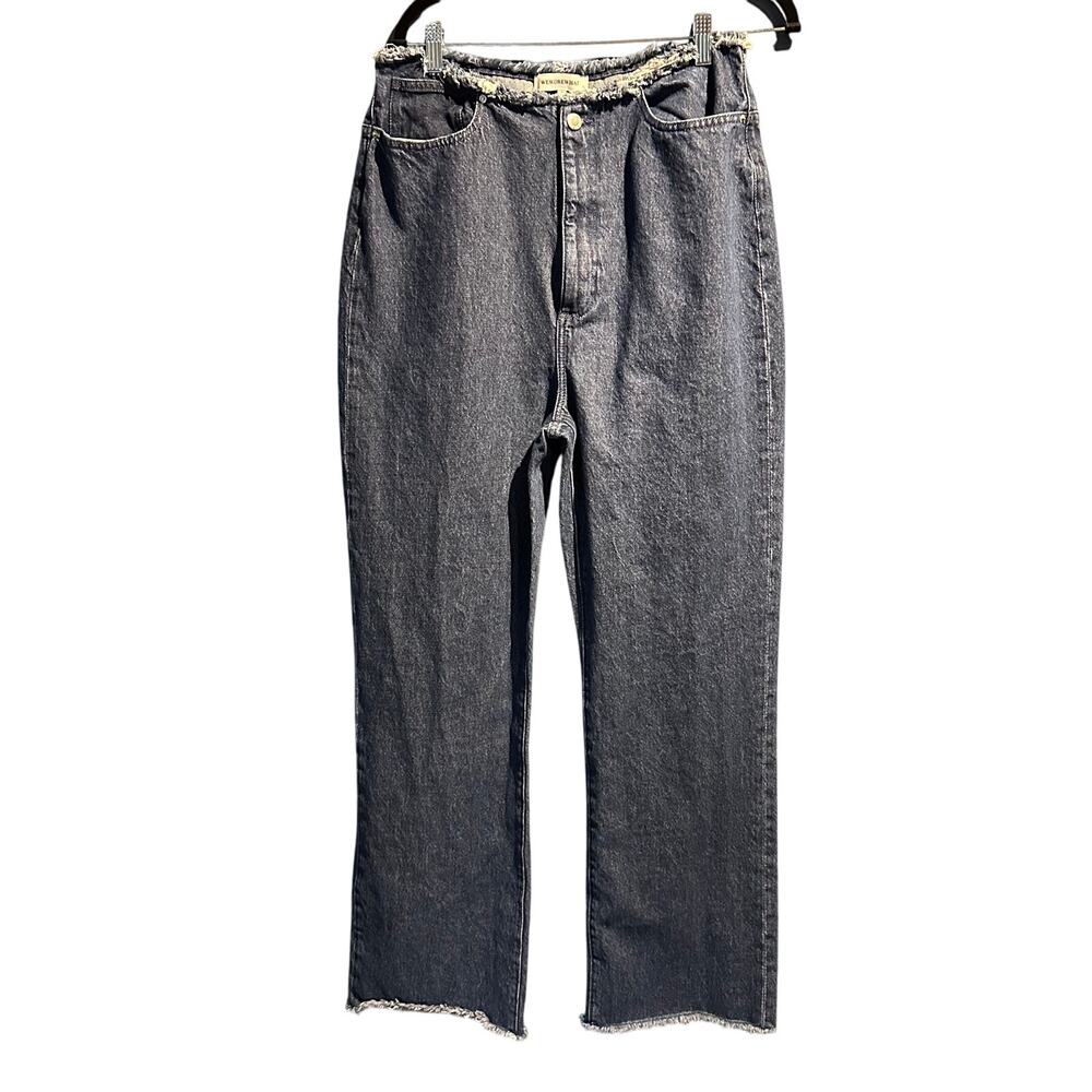 Boho WeWoreWhat Jeans Wide Leg Size 32 High Rise Fringe Unhemmed waist and leg